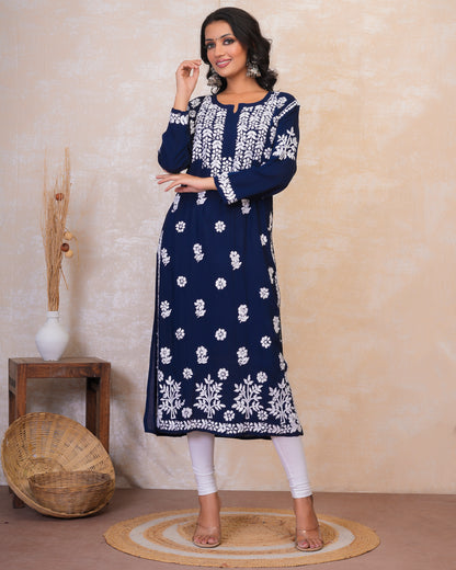 Chikankari Kurta in Modal cotton Blue