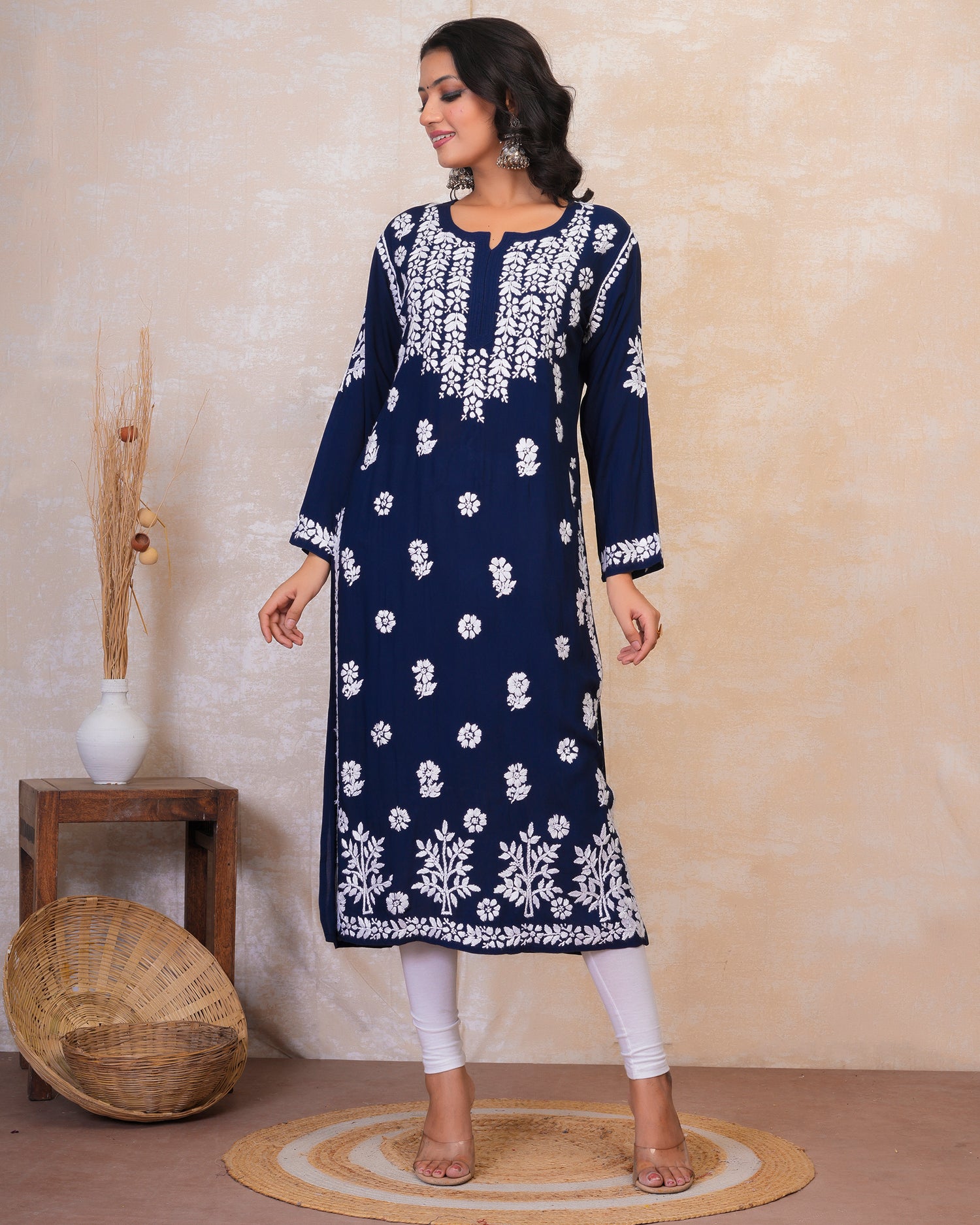 Chikankari Kurta in Modal cotton Blue