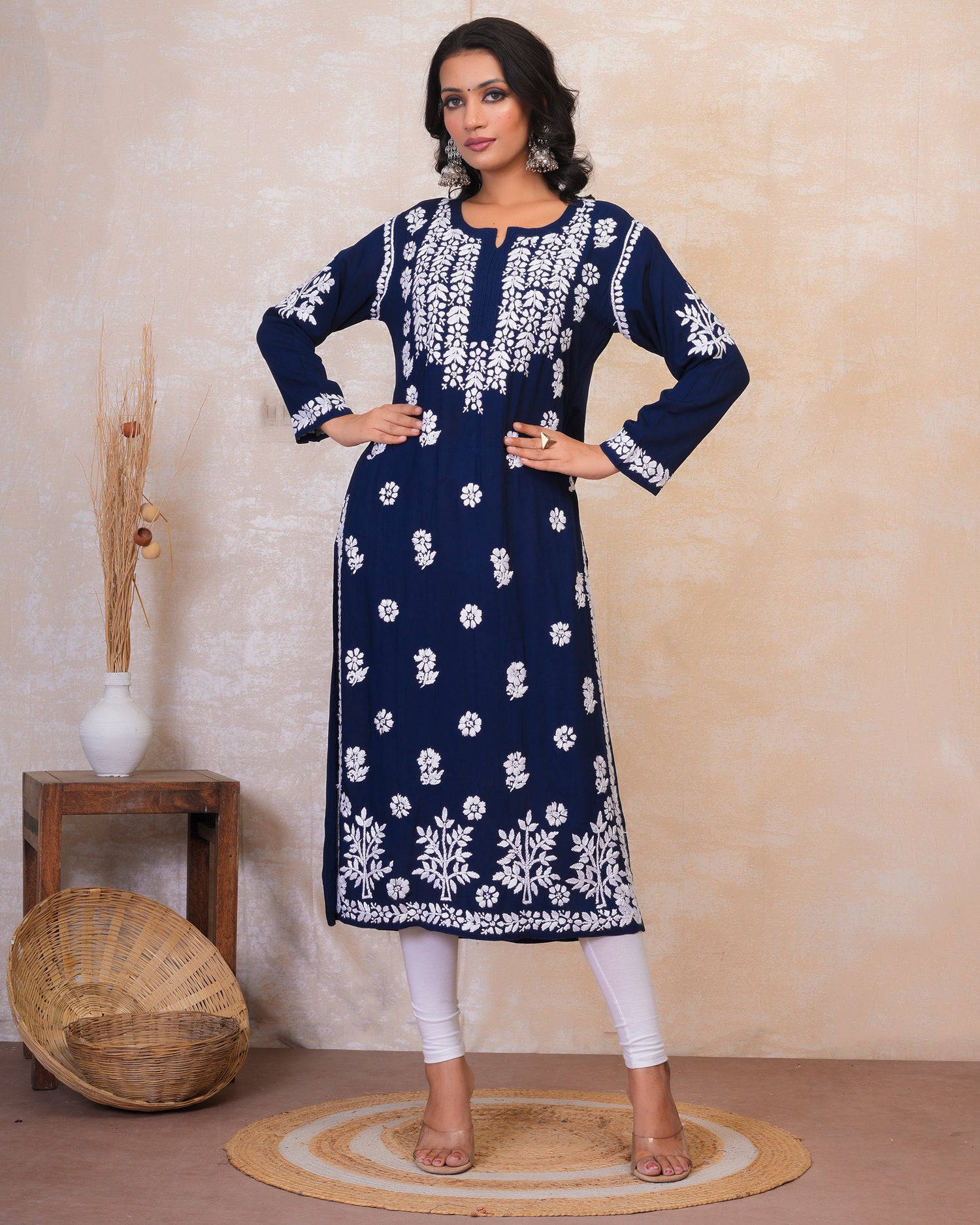 Chikankari Kurta in Modal cotton Blue