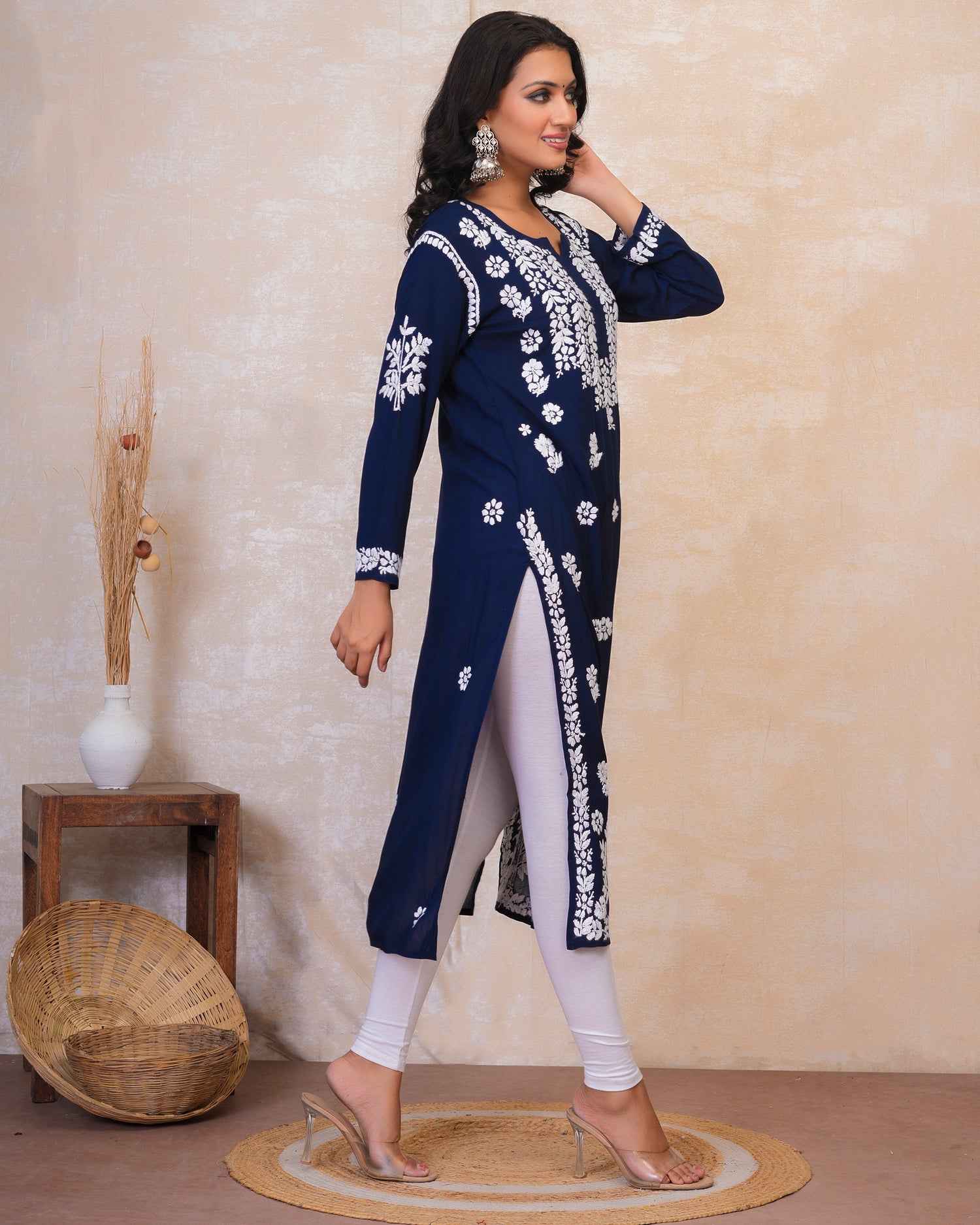 Chikankari Kurta in Modal cotton Blue