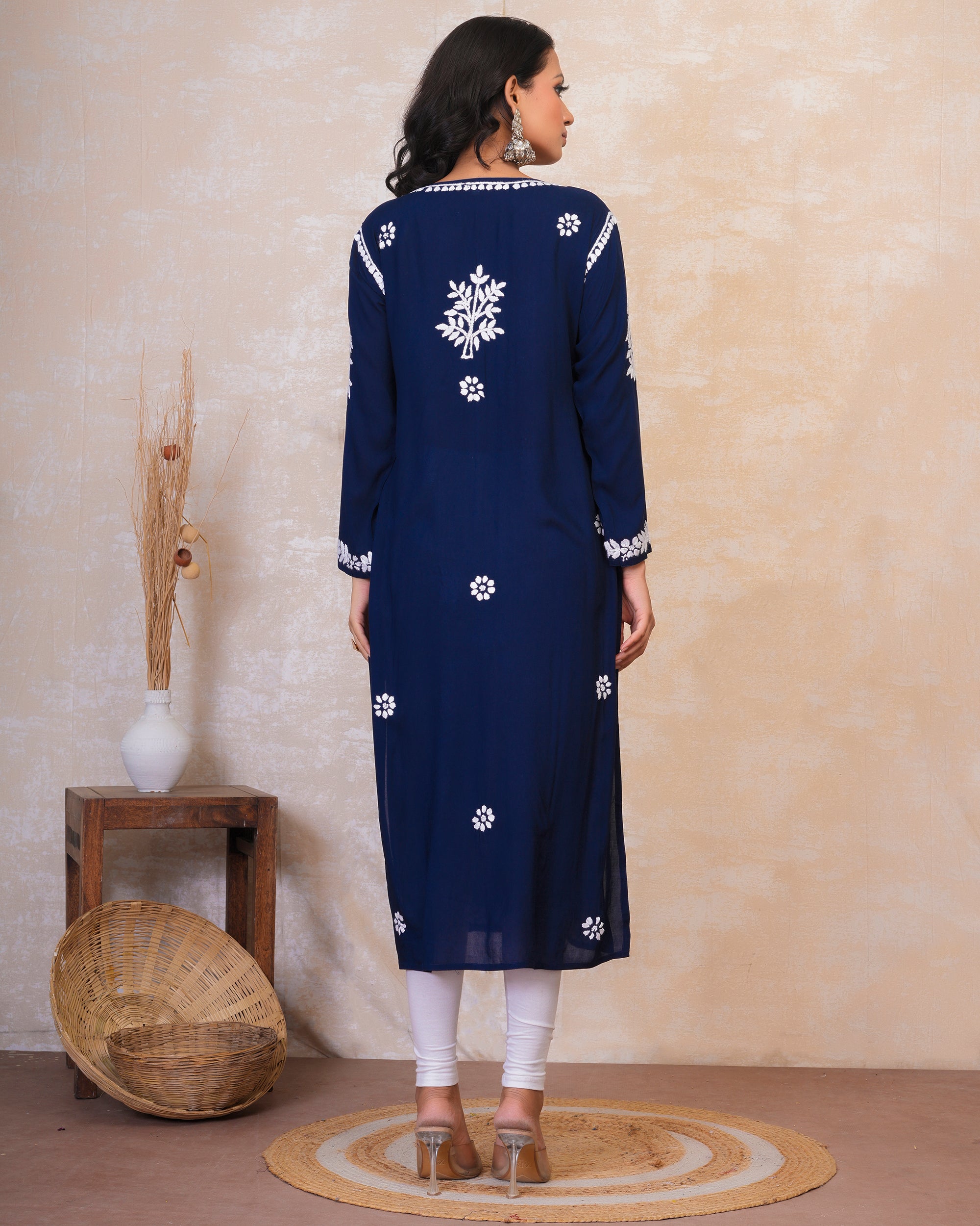 Chikankari Kurta in Modal cotton Blue