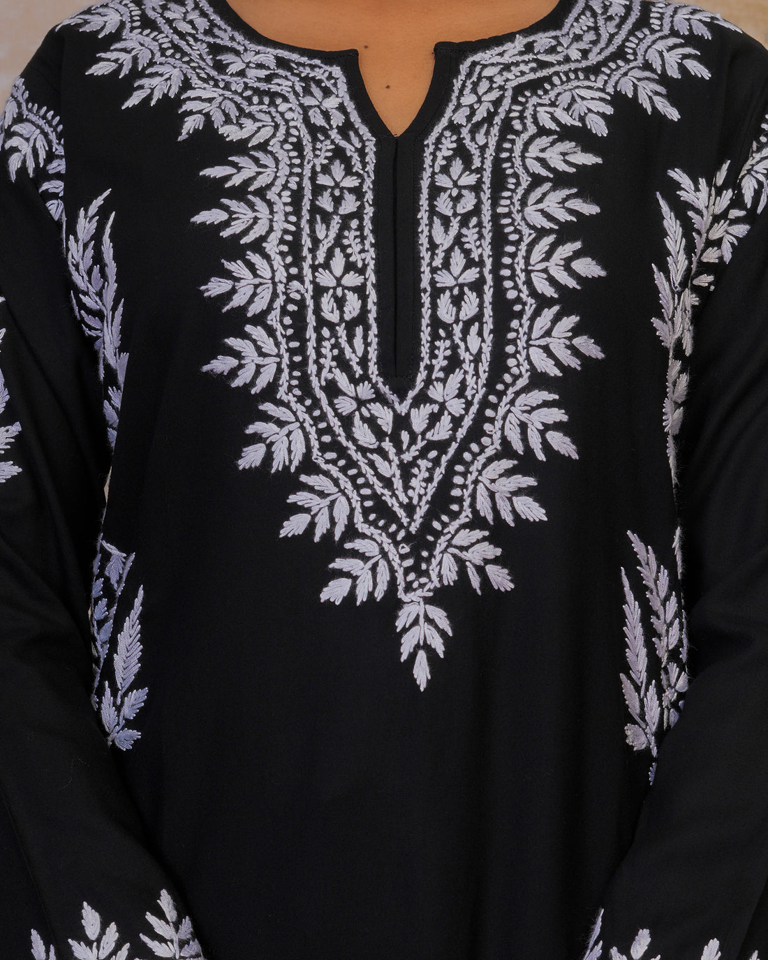 Chikankari Long Kurta in Rayon Cotton for Women- Black