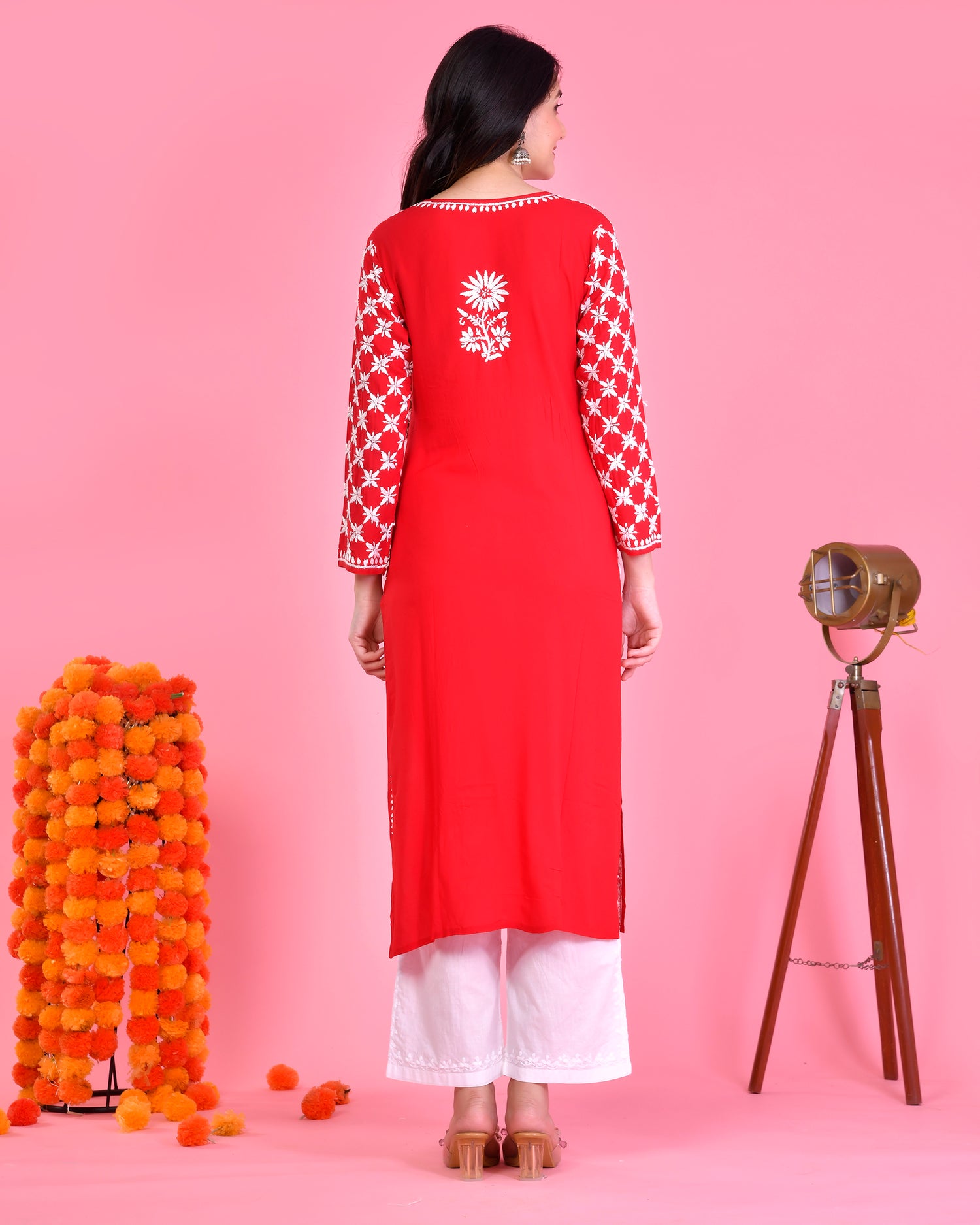 Red Modal Angrakha Style Kurta in Modal Cotton