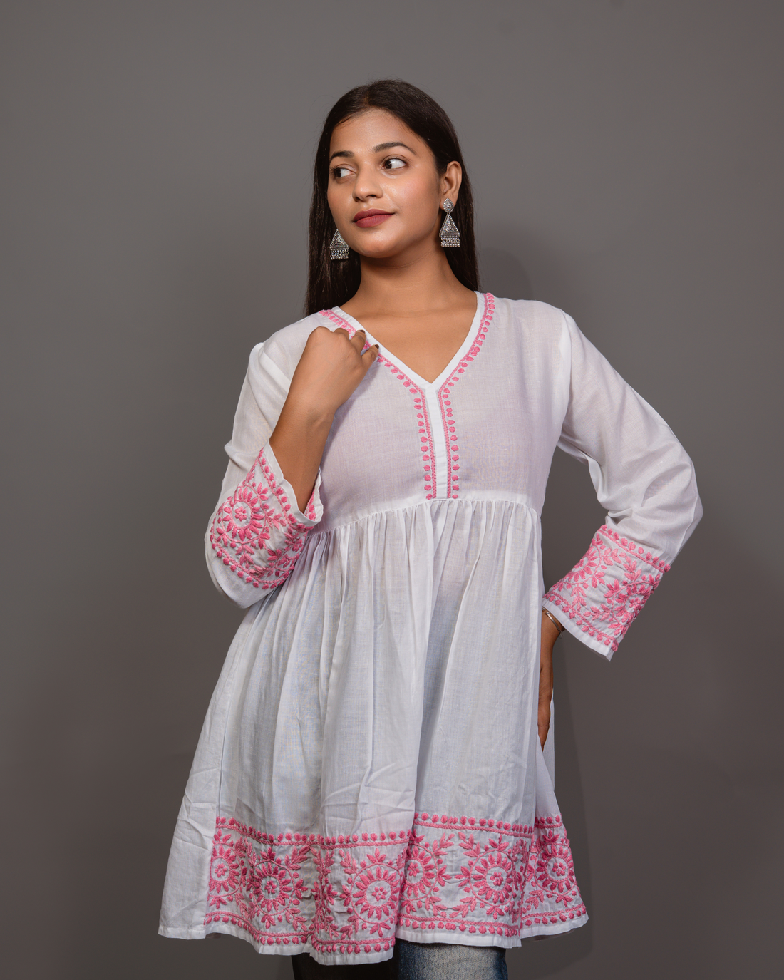 Cotton Chikankari Short Kurta in White