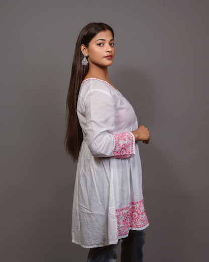 Cotton Chikankari Short Kurta in White