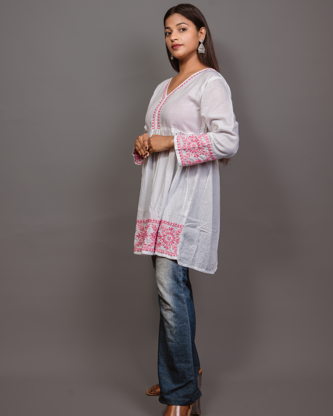 Cotton Chikankari Short Kurta in White