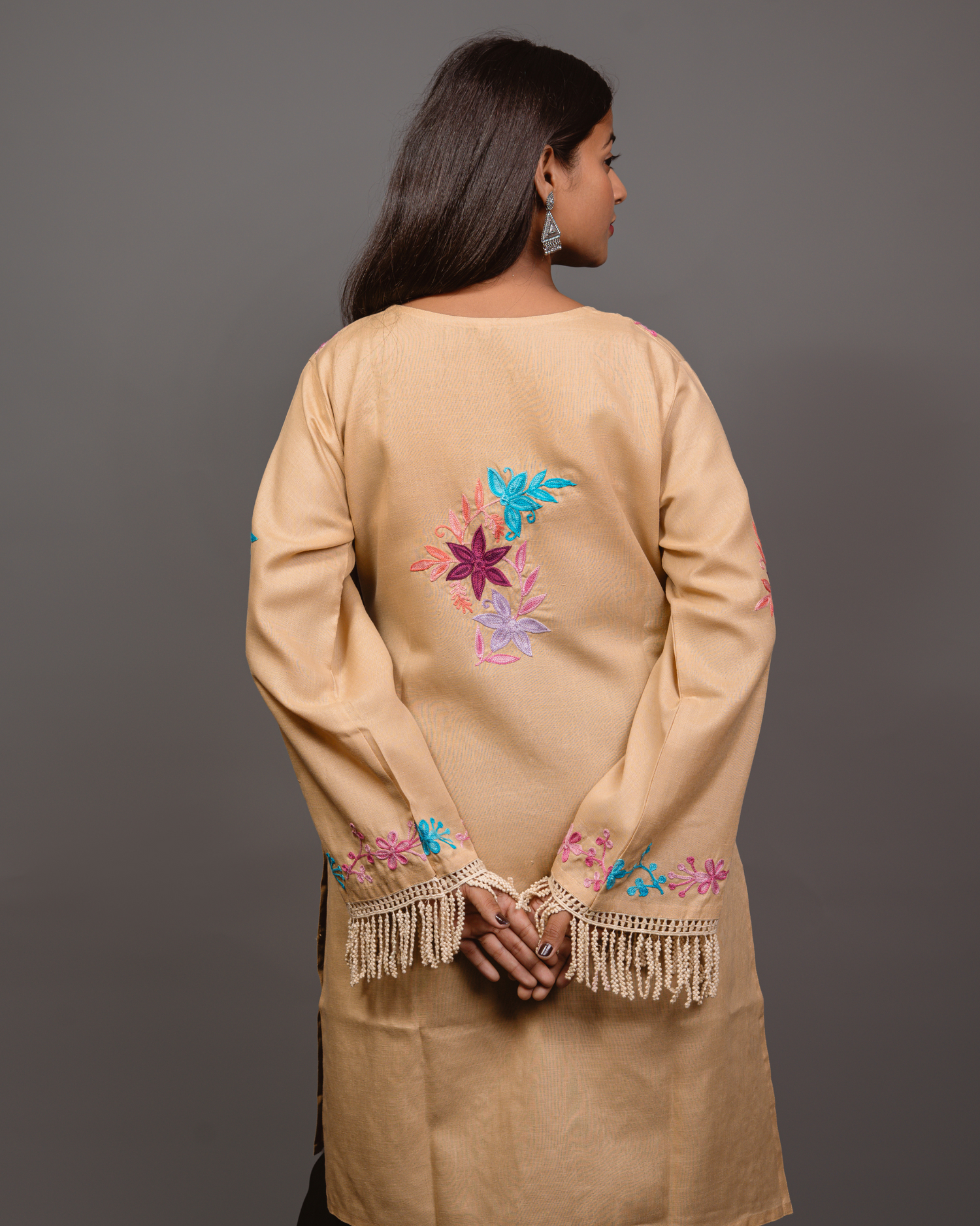 Kashmiri Long Kurta - Beige