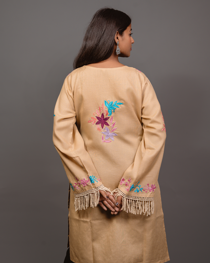 Kashmiri Long Kurta - Beige