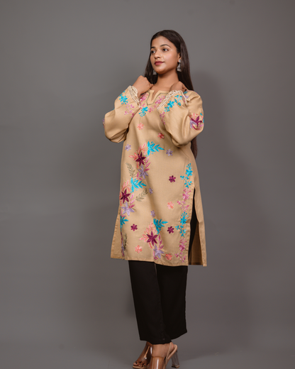 Kashmiri Long Kurta - Beige