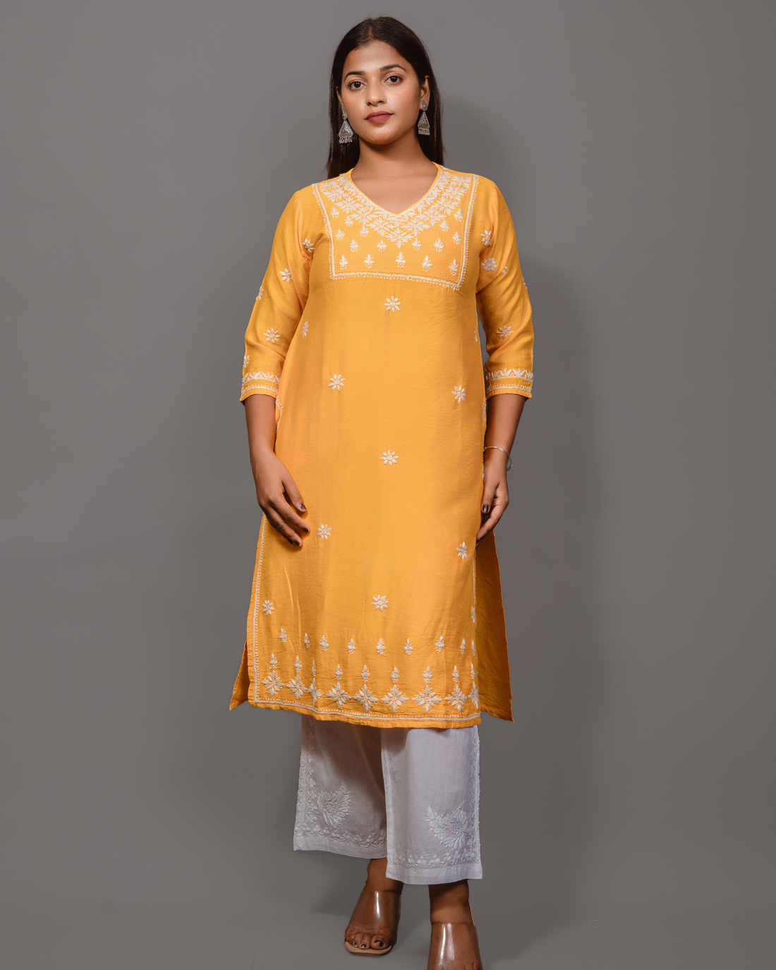 Chanderi Chikankari Solid Women&