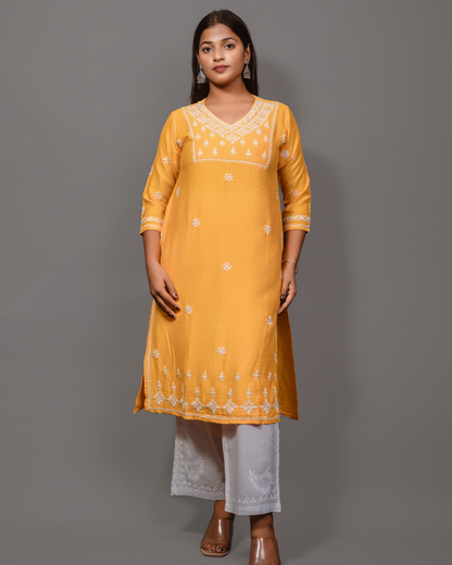 Chanderi Chikankari Solid Women&