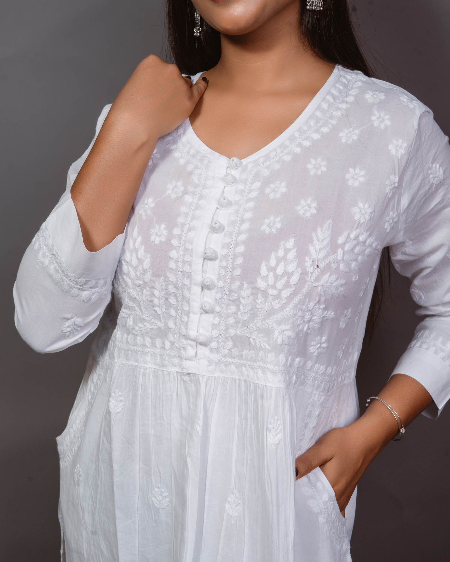 Chikankari Kurta White Pocket - White