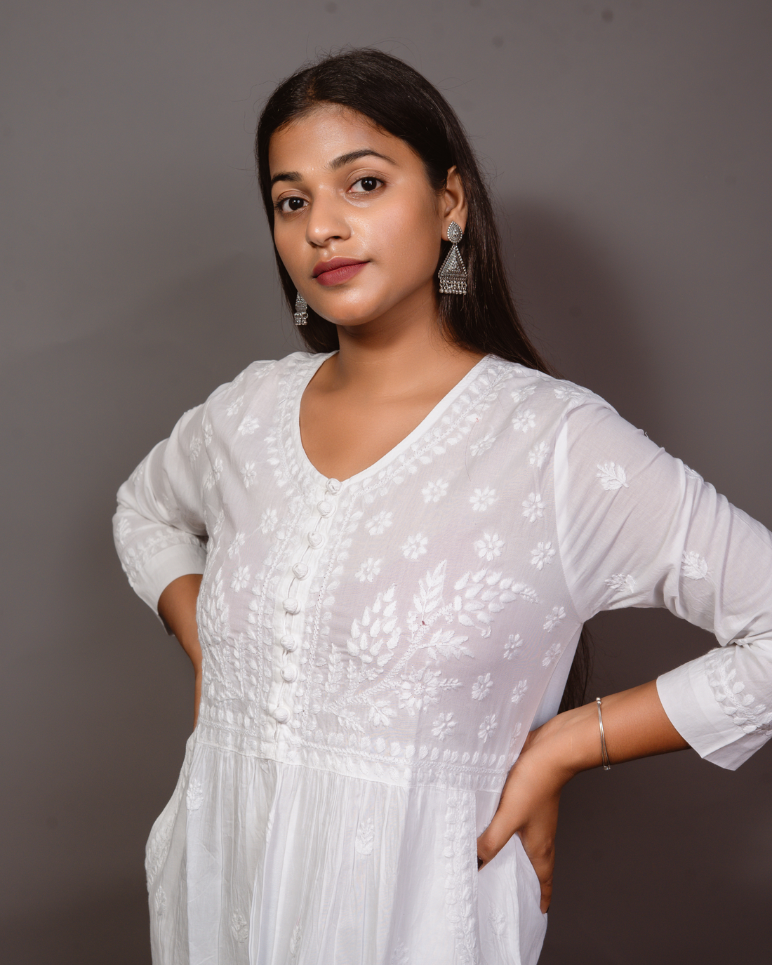 Chikankari Kurta White Pocket - White