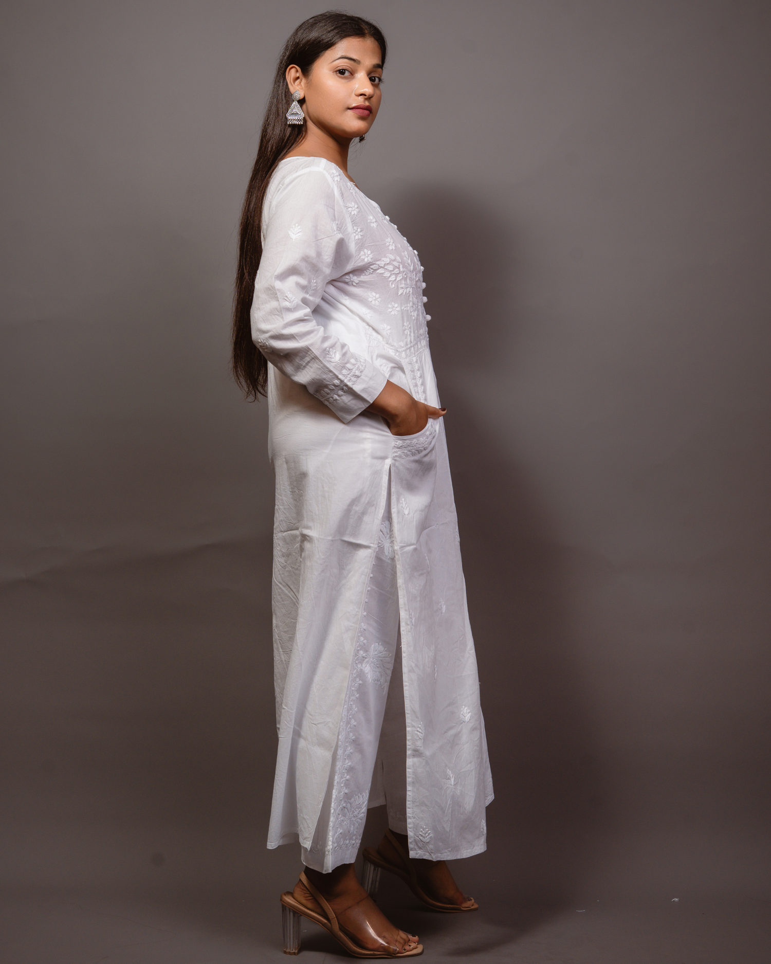 Chikankari Kurta White Pocket - White