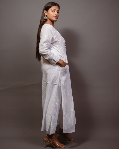 Chikankari Kurta White Pocket - White