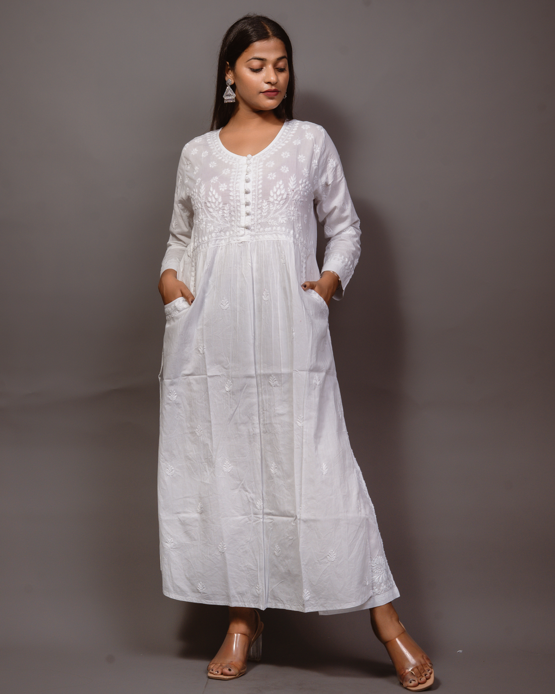 Chikankari Kurta White Pocket - White