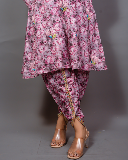 Chikankari Kurta Set In Muslin Silk - Pink